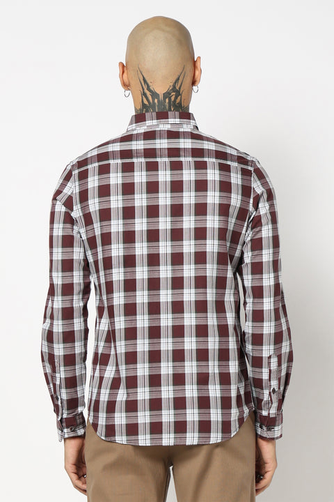 MAROON CHECKERED FULL SLEEVE TAILORED FIT SHIRT