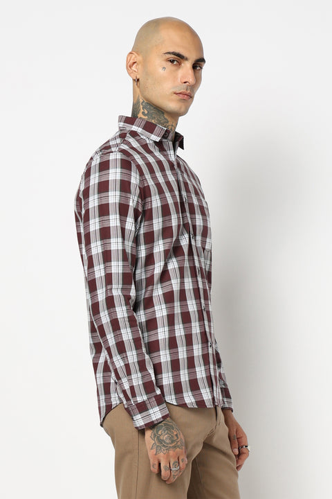 MAROON CHECKERED FULL SLEEVE TAILORED FIT SHIRT