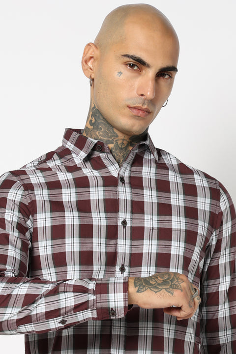 MAROON CHECKERED FULL SLEEVE TAILORED FIT SHIRT