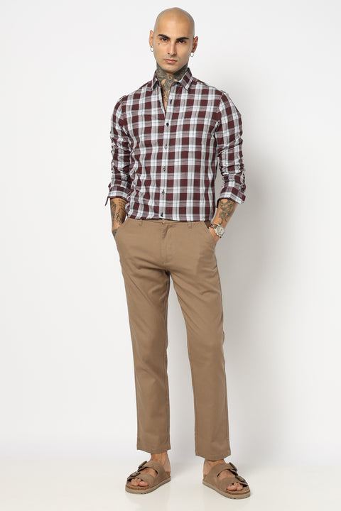MAROON CHECKERED FULL SLEEVE TAILORED FIT SHIRT