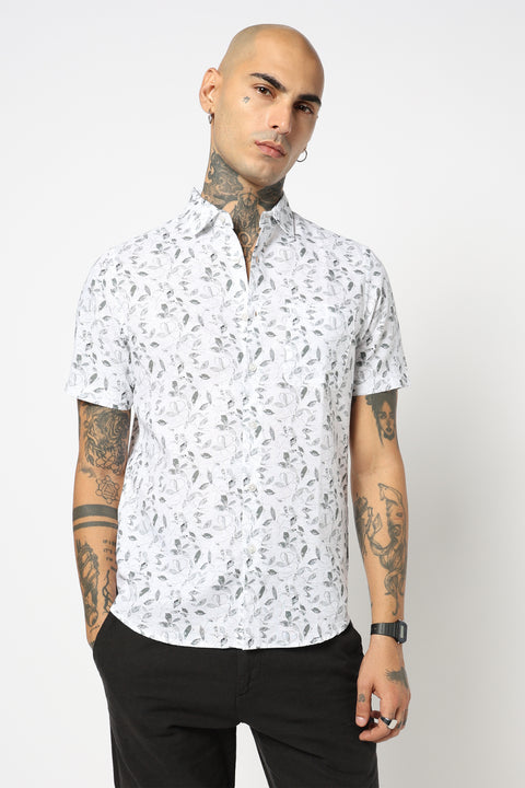 GREY FLORAL PRINTED HALF SLEEVE SHIRT