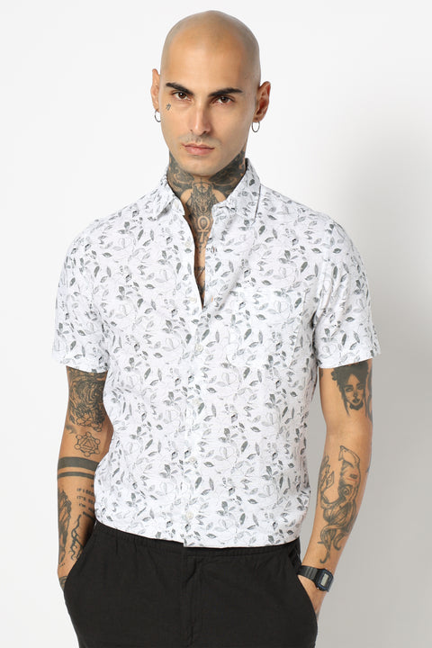 GREY FLORAL PRINTED HALF SLEEVE SHIRT