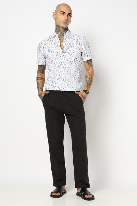 GREY FLORAL PRINTED HALF SLEEVE SHIRT