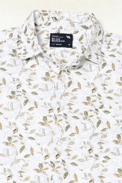 BEIGE LEAF PRINTED HALF SLEEVE SHIRT
