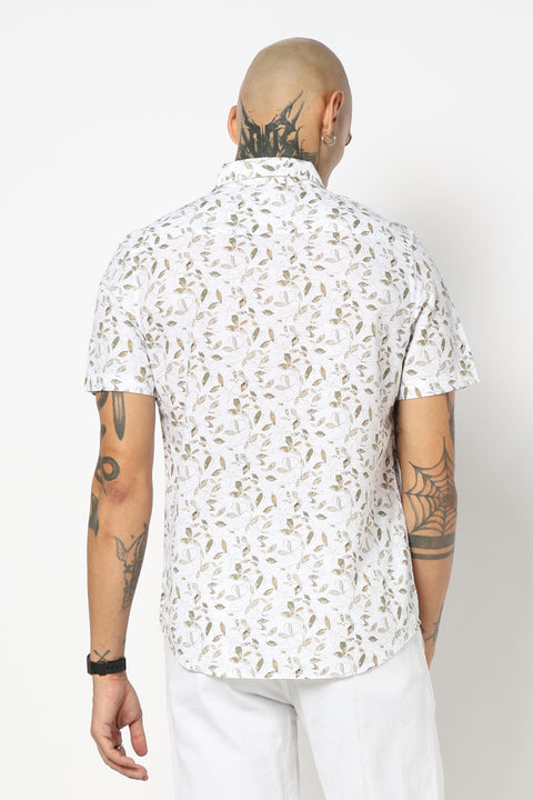 BEIGE LEAF PRINTED HALF SLEEVE SHIRT