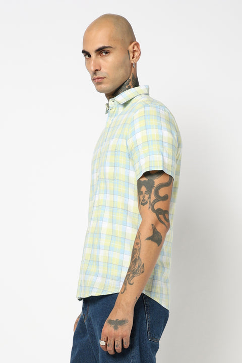 GREEN CHECKERED HALF SLEEVE SHIRT