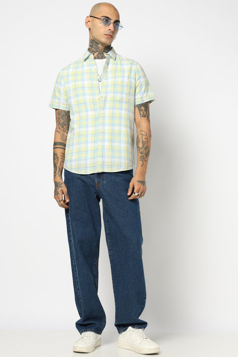 GREEN CHECKERED HALF SLEEVE SHIRT