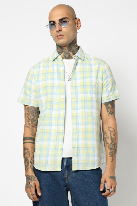 GREEN CHECKERED HALF SLEEVE SHIRT