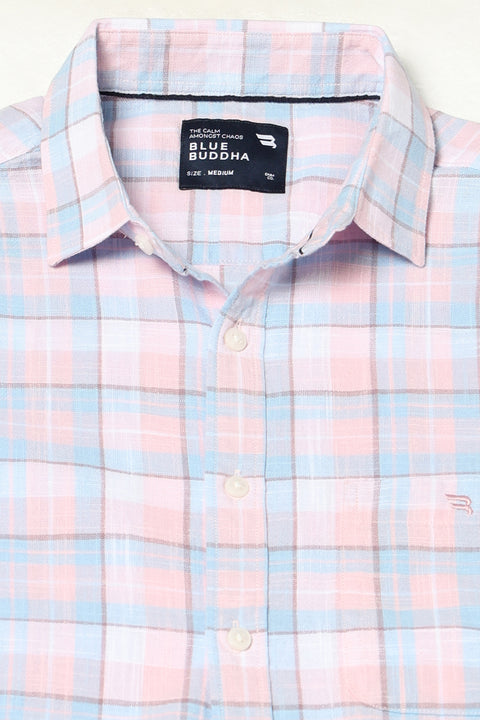 PINK CHECKERED HALF SLEEVE SHIRT