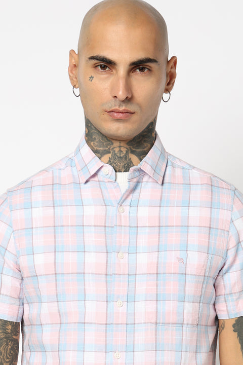 PINK CHECKERED HALF SLEEVE SHIRT
