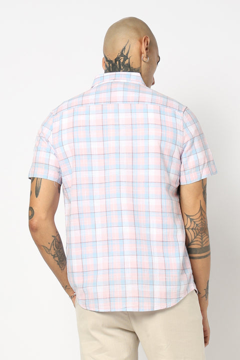 PINK CHECKERED HALF SLEEVE SHIRT