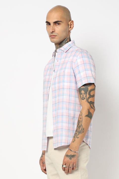 PINK CHECKERED HALF SLEEVE SHIRT