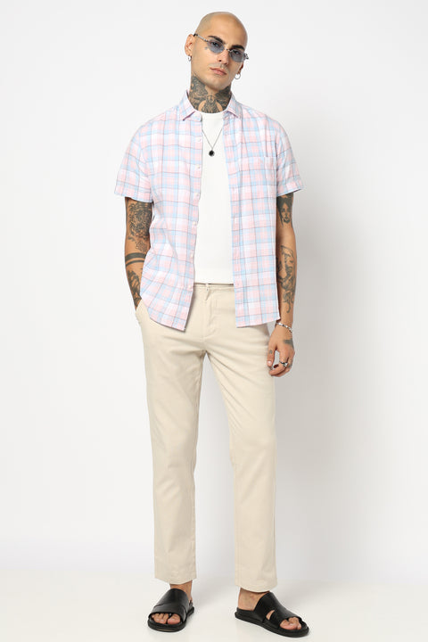 PINK CHECKERED HALF SLEEVE SHIRT