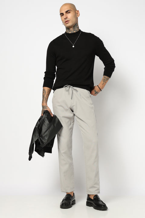 LIGHT GREY PLEATED REALXED FIT TROUSER