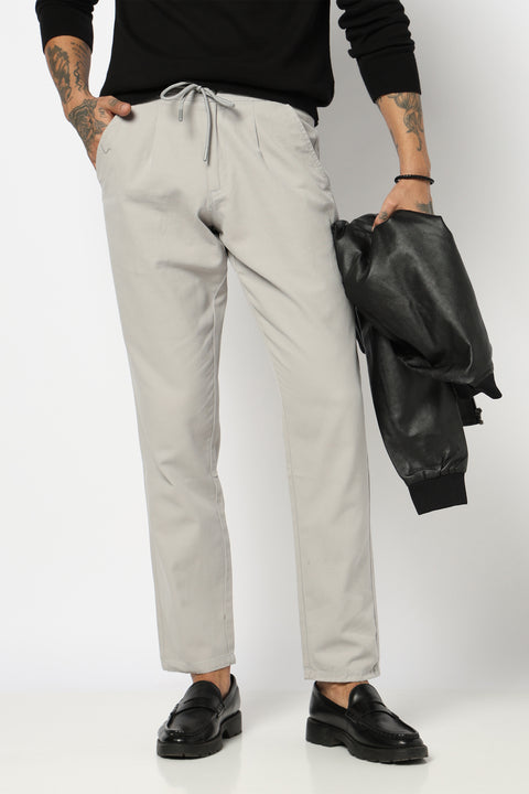 LIGHT GREY PLEATED REALXED FIT TROUSER