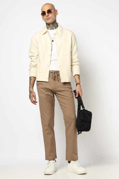 KHAKHI PLAIN TRAVELLER FIT PANTS