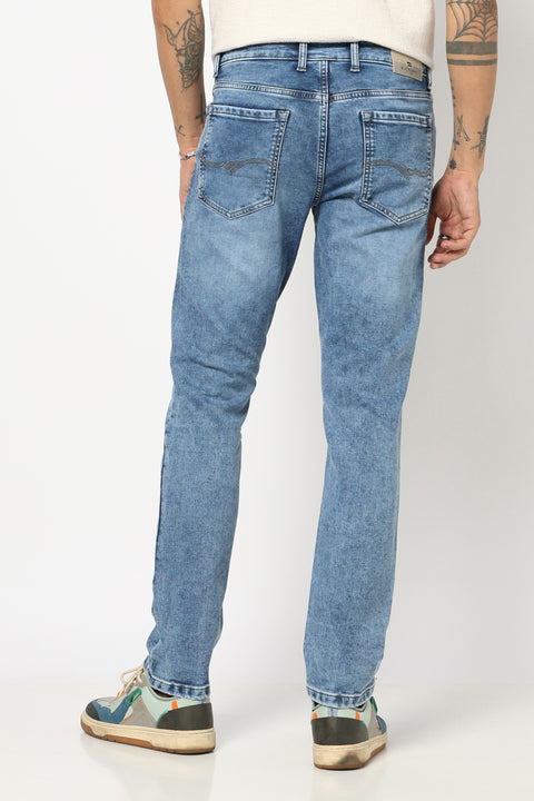 MID BLUE PLAIN SLIM FIT JEANS