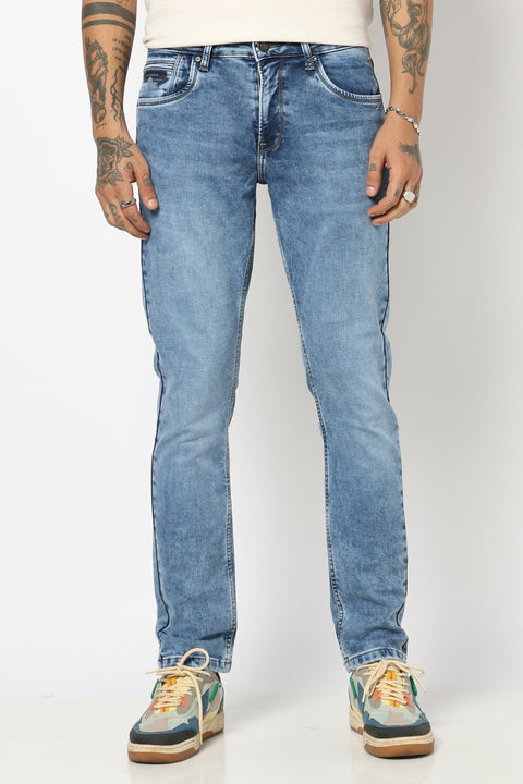MID BLUE PLAIN SLIM FIT JEANS