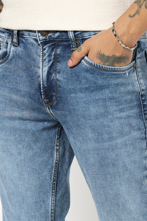 MID BLUE PLAIN SLIM FIT JEANS