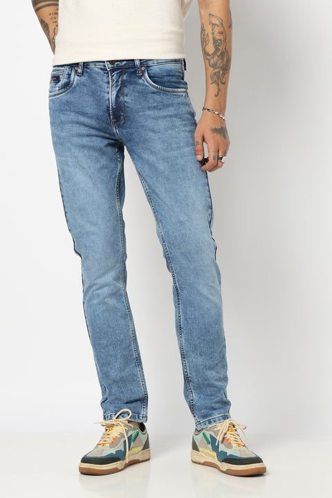 MID BLUE PLAIN SLIM FIT JEANS