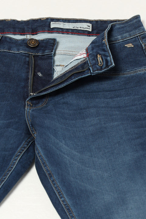 DARK BLUE PLAIN ANKLE FIT JEANS