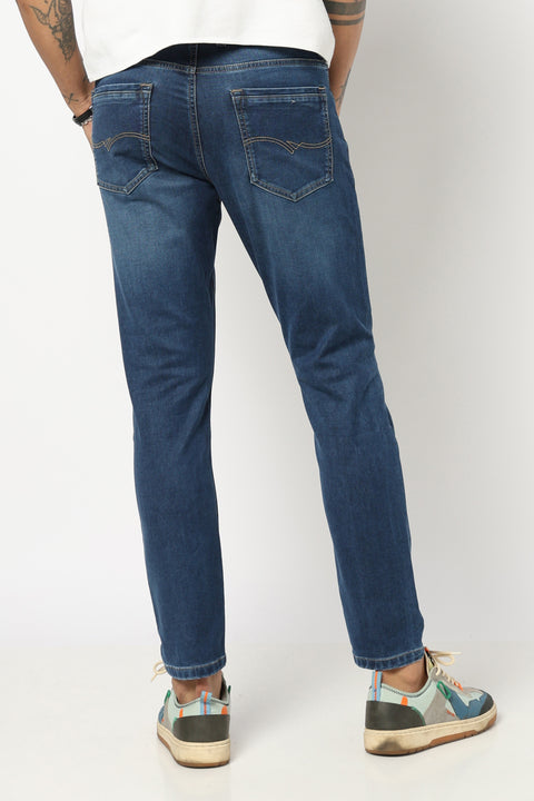 DARK BLUE PLAIN ANKLE FIT JEANS