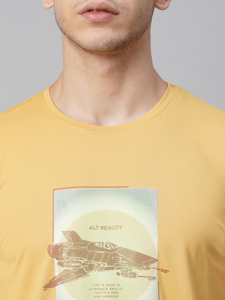 Yellow Printed Cotton T-shirt