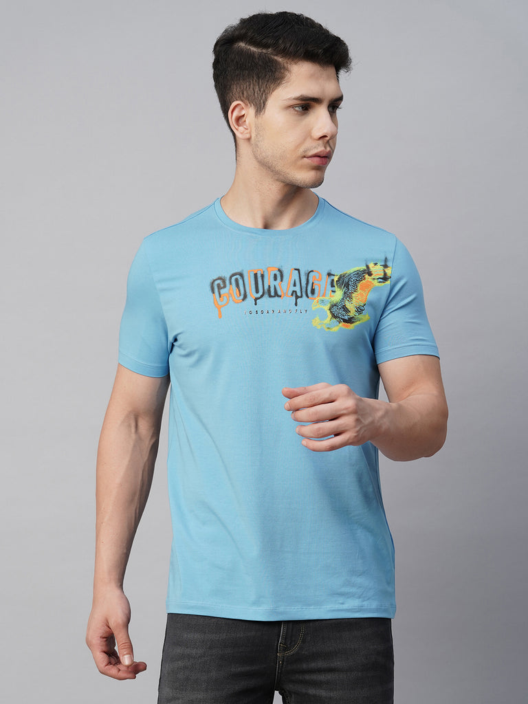 Blue Round Neck Printed T-Shirt