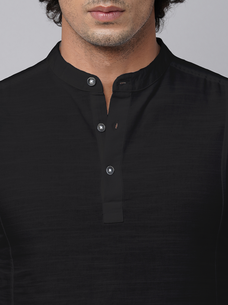 Black Solid Cotton Shirt Kurta