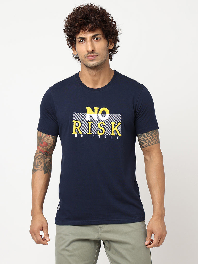 Dark Navy Blue Printed T-shirt