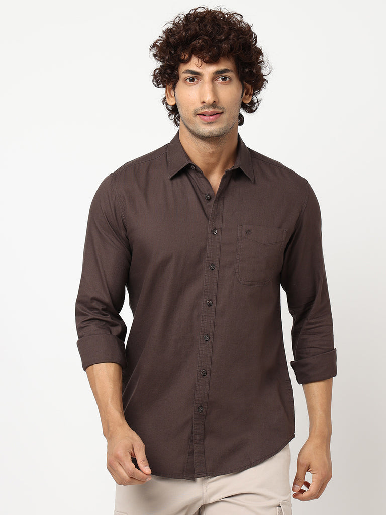 Dark Brown Solid Cotton Shirt