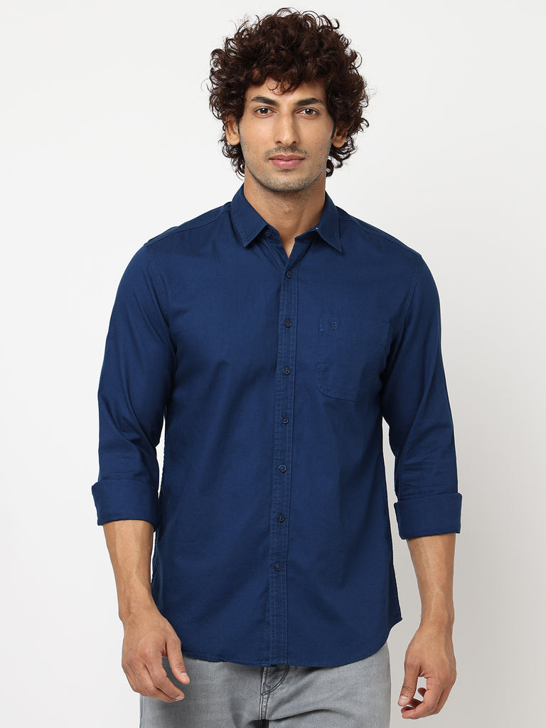 Royal Blue Solid Cotton Shirt