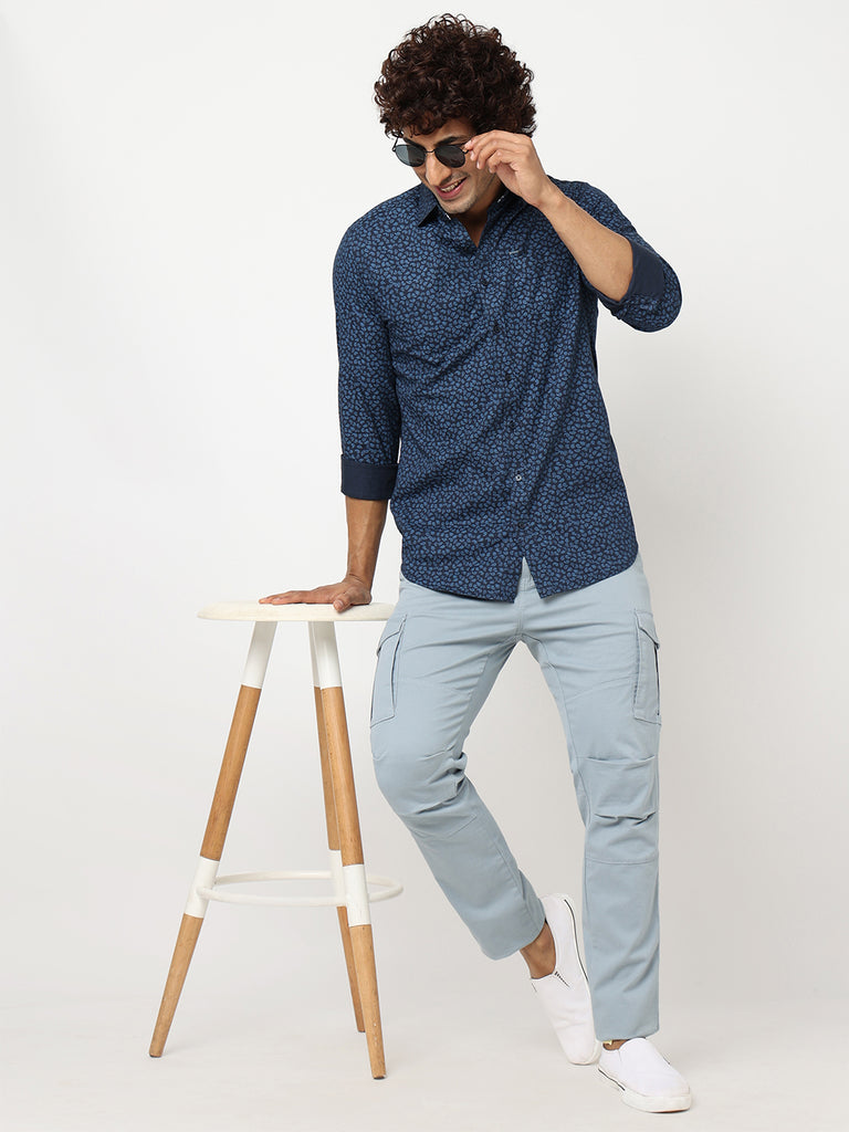 Navy Blue Overall Printed Shirt