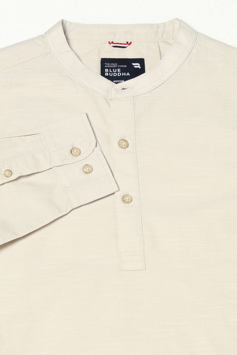 OFF WHITE SOLID FULL SLEEVE TAILORED FIT KURTA