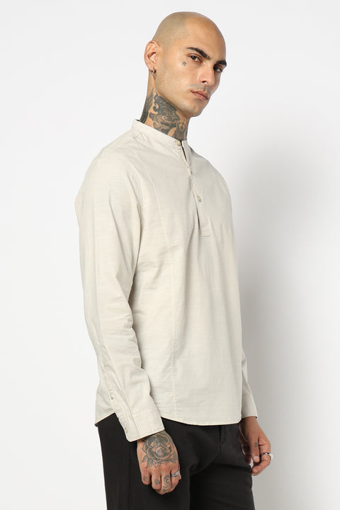 OFF WHITE SOLID FULL SLEEVE TAILORED FIT KURTA