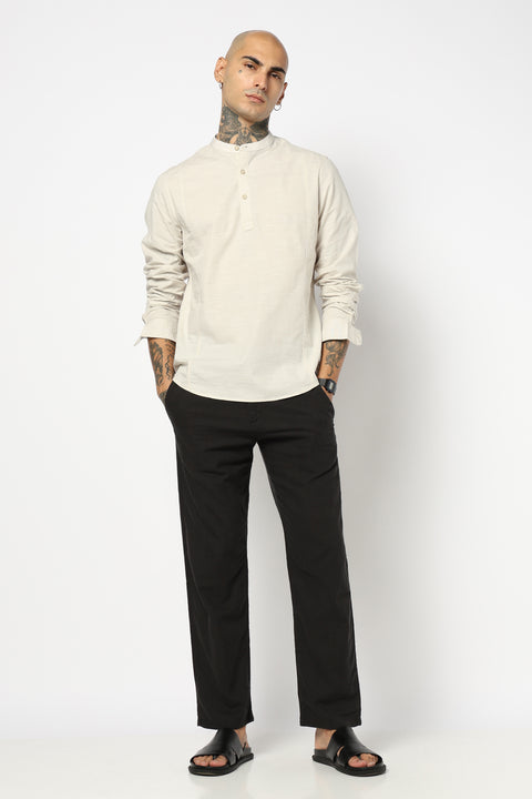OFF WHITE SOLID FULL SLEEVE TAILORED FIT KURTA