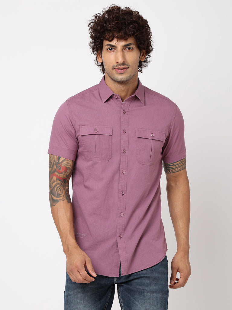 Purple Solid Cotton Shirt