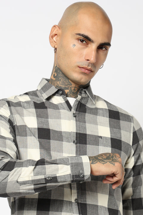 CHARCOAL CHECKERED FULL SLEEVE TAILORED FIT SHIRT