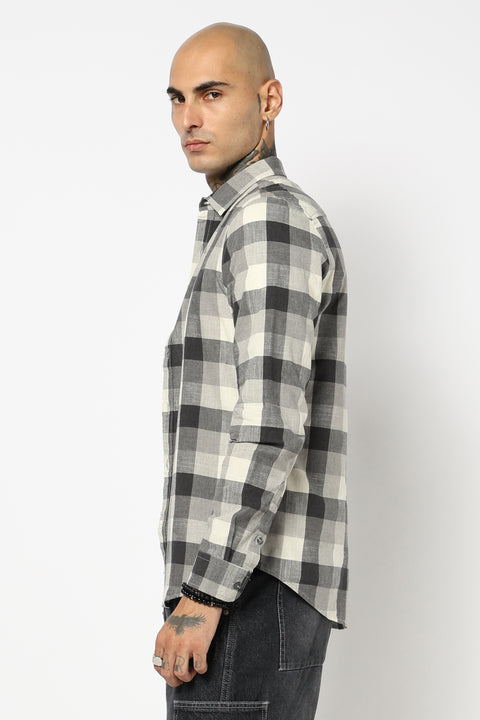 CHARCOAL CHECKERED FULL SLEEVE TAILORED FIT SHIRT