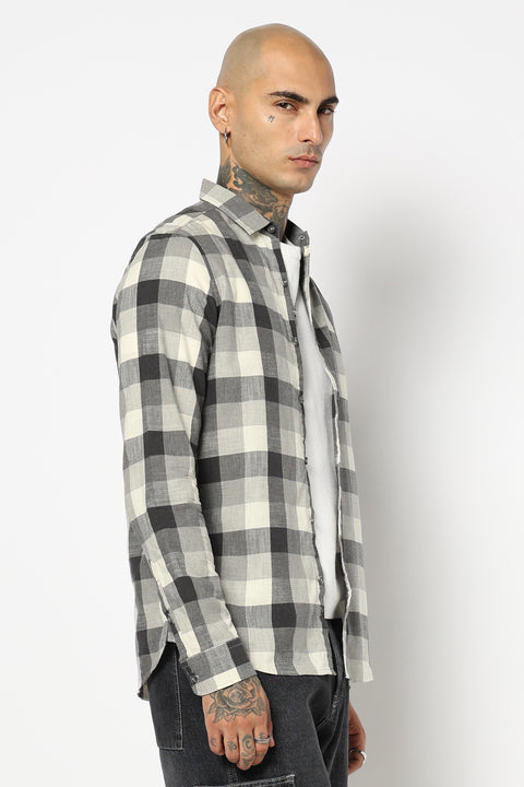 CHARCOAL CHECKERED FULL SLEEVE TAILORED FIT SHIRT
