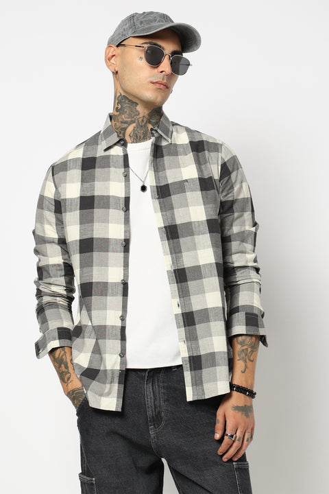 CHARCOAL CHECKERED FULL SLEEVE TAILORED FIT SHIRT