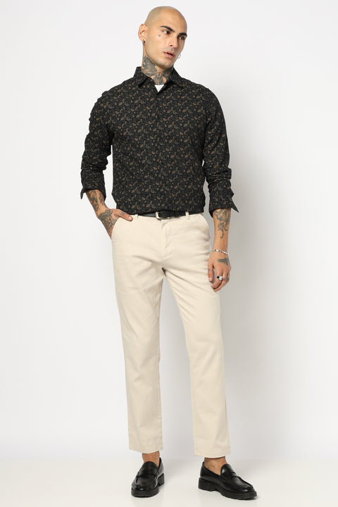 BLACK FLORAL PRINTED FULL SLEEVE SHIRT