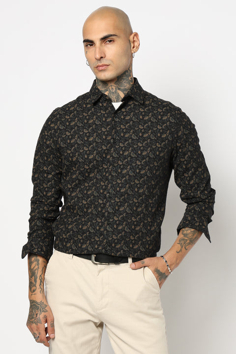 BLACK FLORAL PRINTED FULL SLEEVE SHIRT