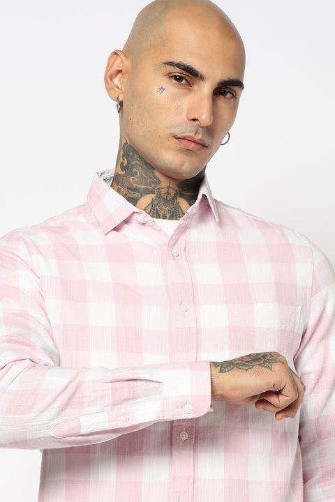 LIGHT PINK CHECKERED FULL SLEEVE TAILORED FIT SHIRT