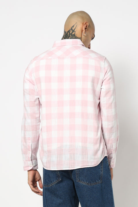 LIGHT PINK CHECKERED FULL SLEEVE TAILORED FIT SHIRT
