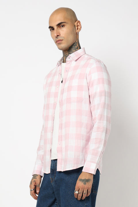 LIGHT PINK CHECKERED FULL SLEEVE TAILORED FIT SHIRT