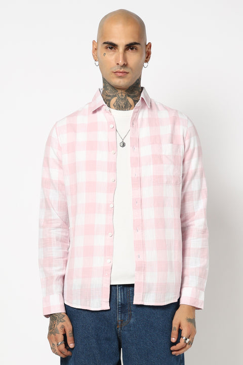 LIGHT PINK CHECKERED FULL SLEEVE TAILORED FIT SHIRT