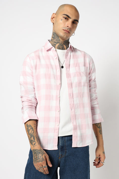 LIGHT PINK CHECKERED FULL SLEEVE TAILORED FIT SHIRT