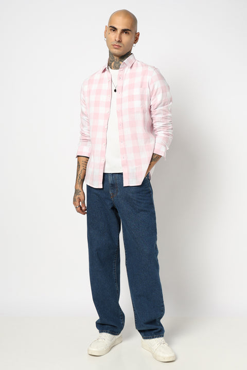LIGHT PINK CHECKERED FULL SLEEVE TAILORED FIT SHIRT