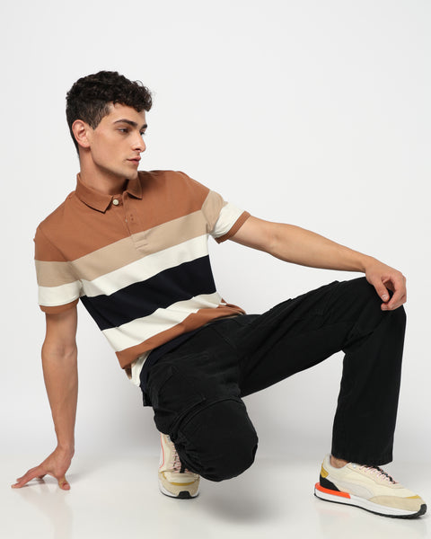 VARIK Striped Polo T Shirt